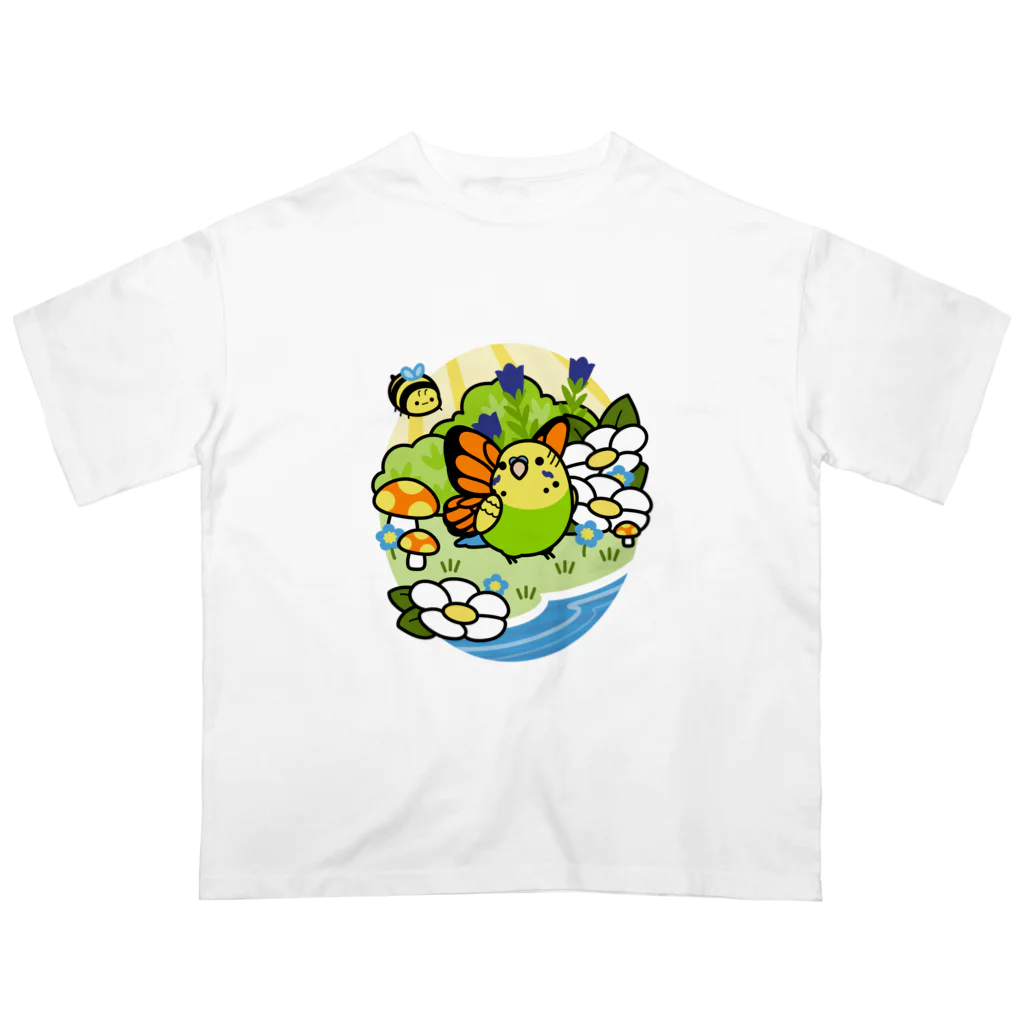 Cody the LovebirdのChubby Bird セキセイインコの妖精 Matcha 一緒に森を守ろう！ オーバーサイズTシャツ