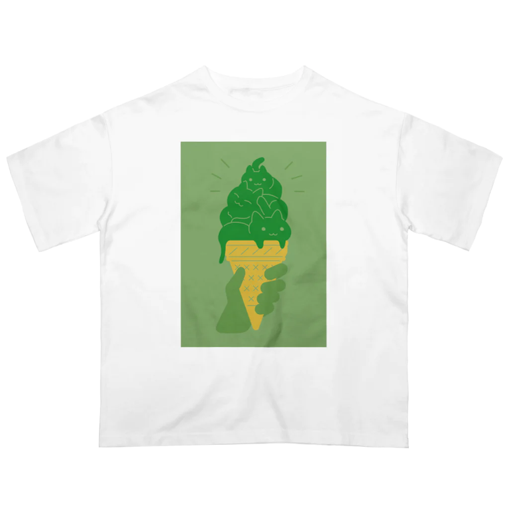 AI作家さむねこの作品集のIce Cat Matcha Oversized T-Shirt