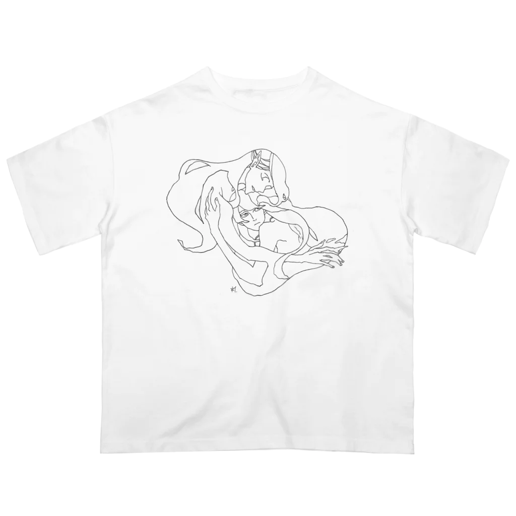 後角 罫のTwo women 001 オーバーサイズTシャツ