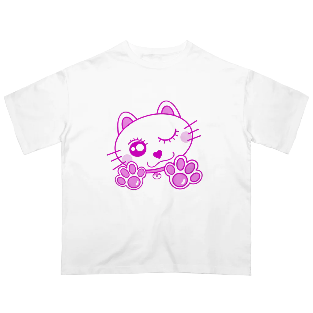 ReShellyのピンク/ネコ/肉球 オーバーサイズTシャツ