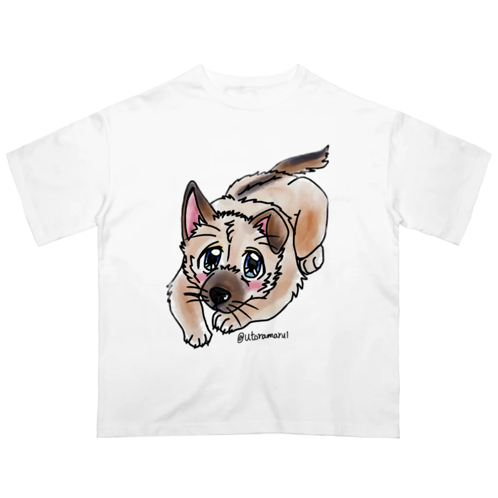 宇寅。の泥棒フェイスの子犬 オーバーサイズTシャツ