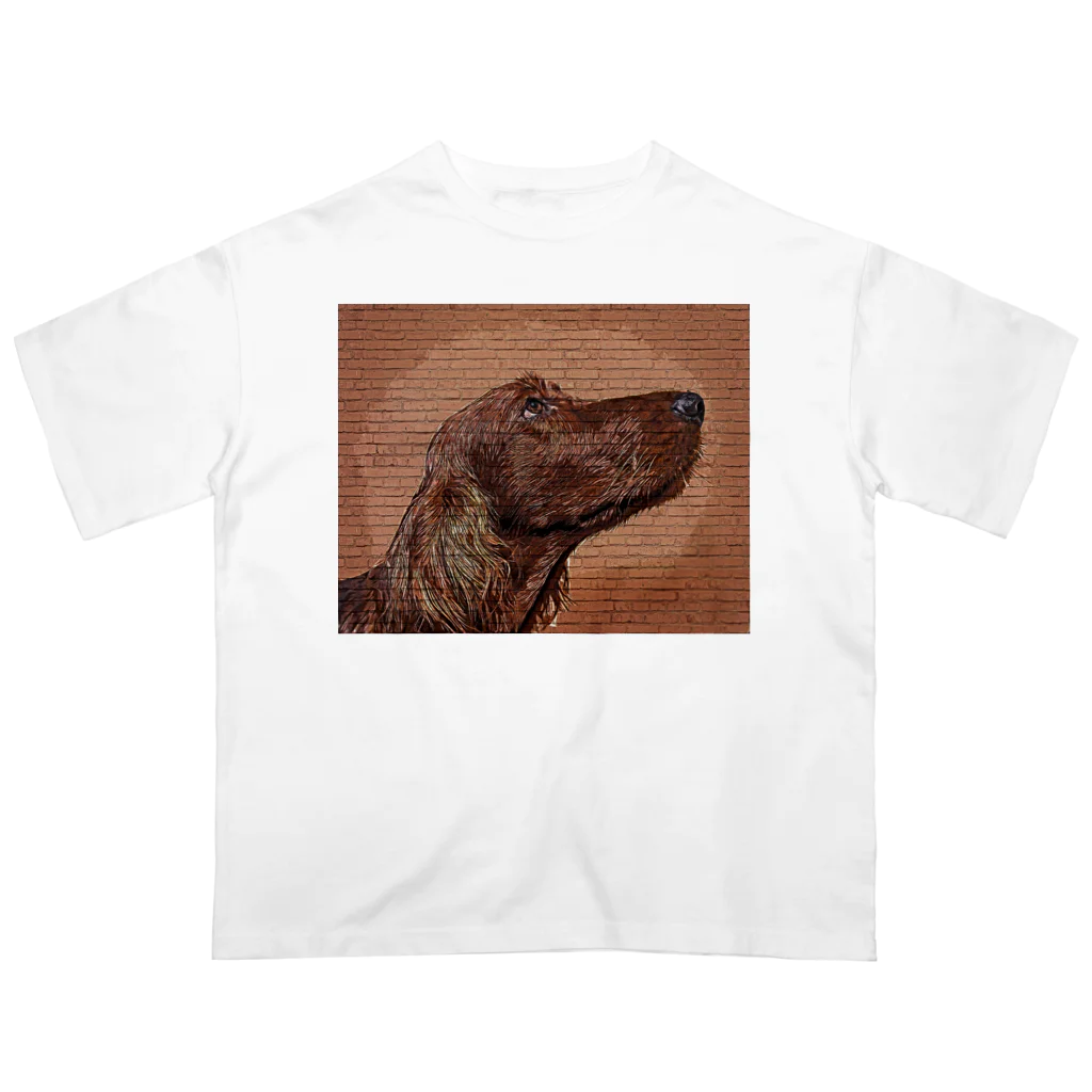 【CPPAS】Custom Pet Portrait Art Studioのアイリッシュセッタードッグ - レンガブロック背景 Oversized T-Shirt