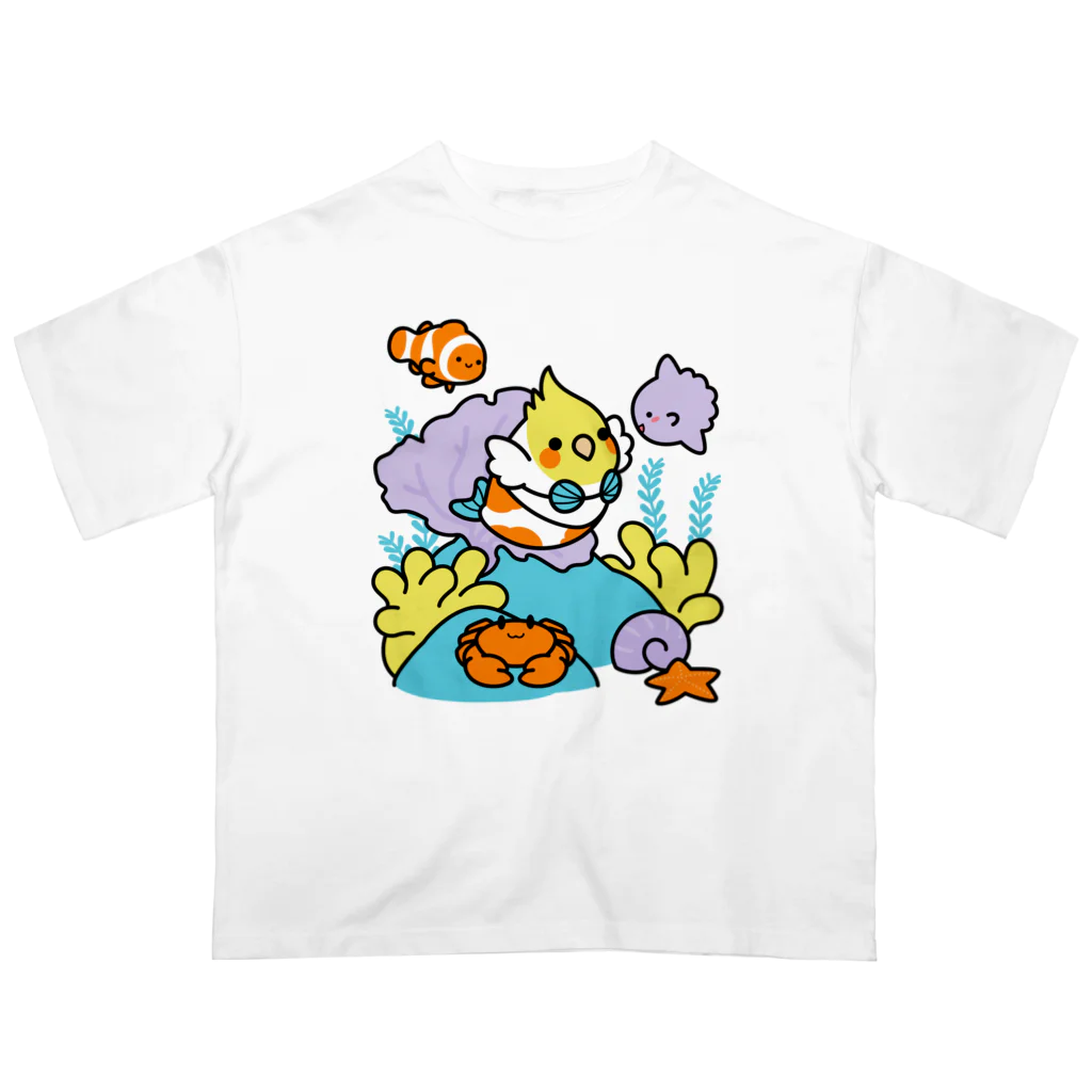 Cody the Lovebirdの（両面）オカメインコと海のお友達 & 南の島で夏休み Chubby Bird Oversized T-Shirt