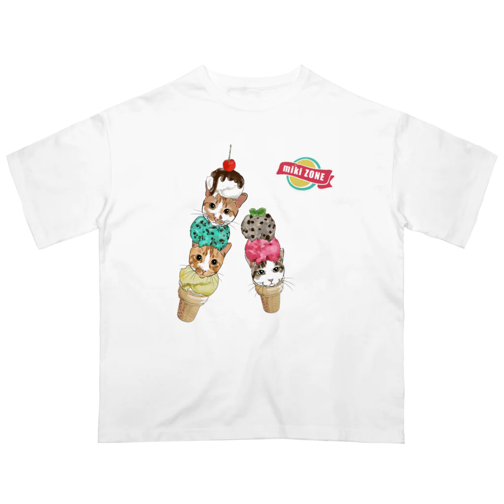 みきぞーん｜保護猫 ミッキー画伯と肉球とおともだちのrui &ram &ta-chan ice Oversized T-Shirt