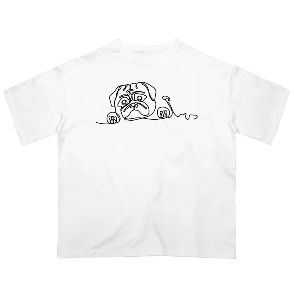 パグ PUG ぱぐ  OHMAI GALLERYのパグ一筆書Tシャツ オーバーサイズTシャツ