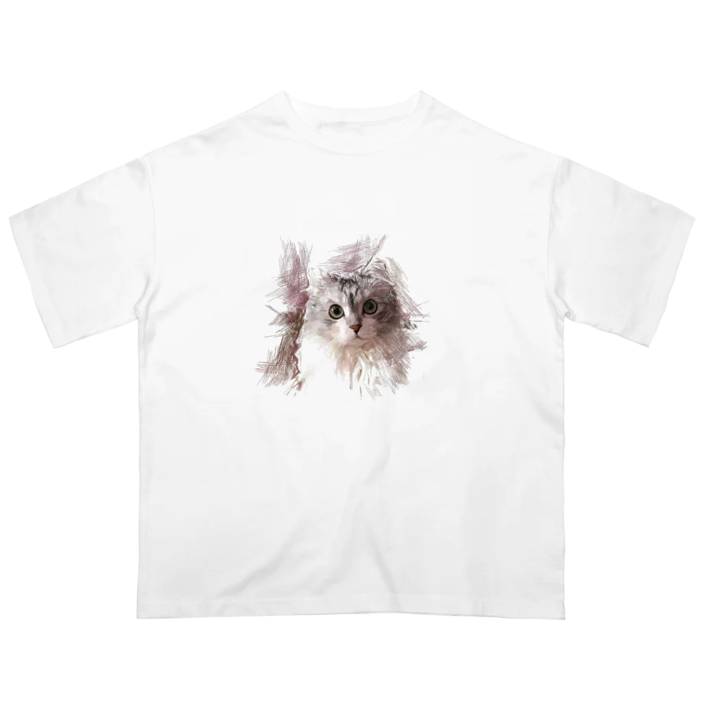 ARTY COATYのお店の猫　デッサン風イラスト Oversized T-Shirt