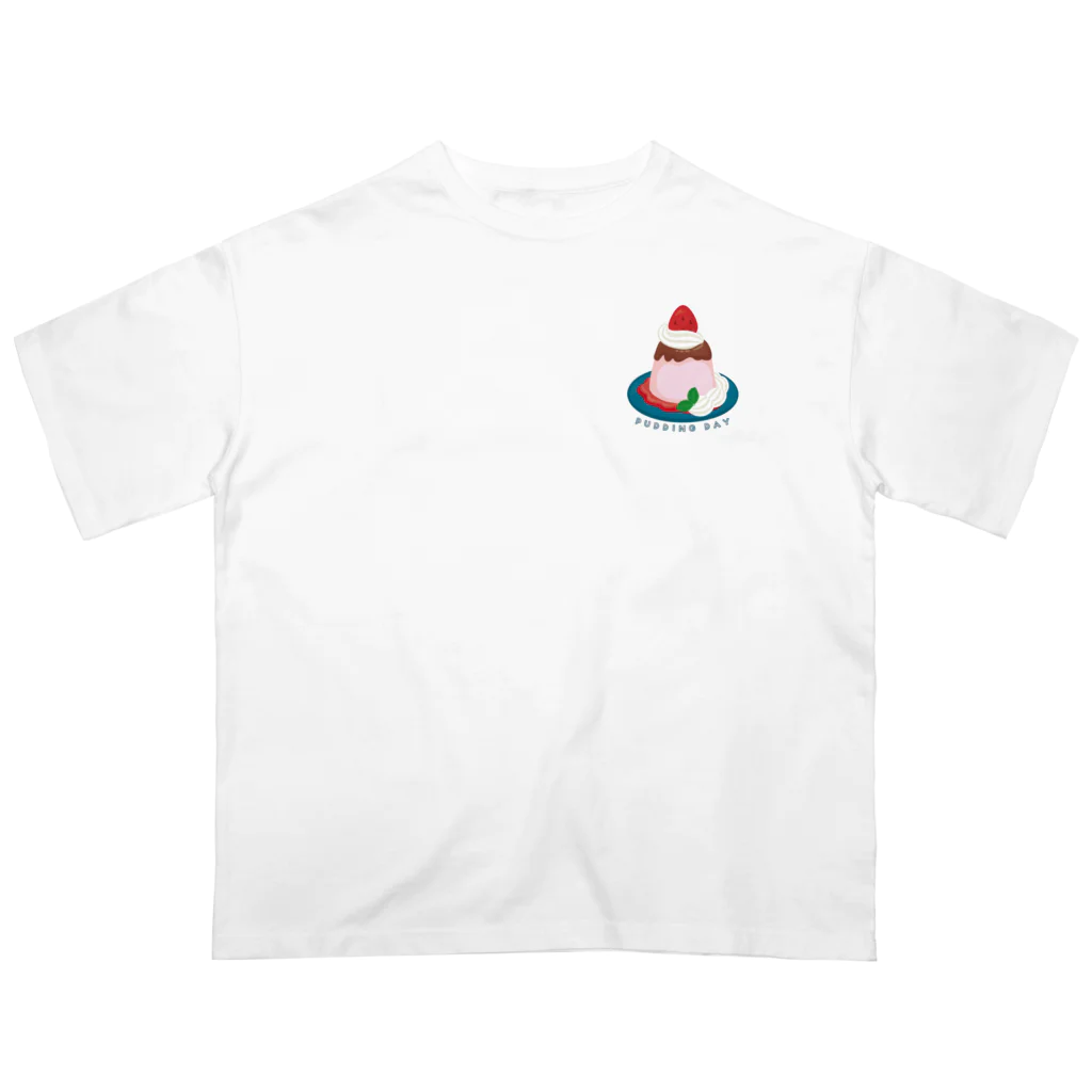 イラスト MONYAAT のワンポイント 毎月25日はプリンの日のプリン　イチゴプリン オーバーサイズTシャツ