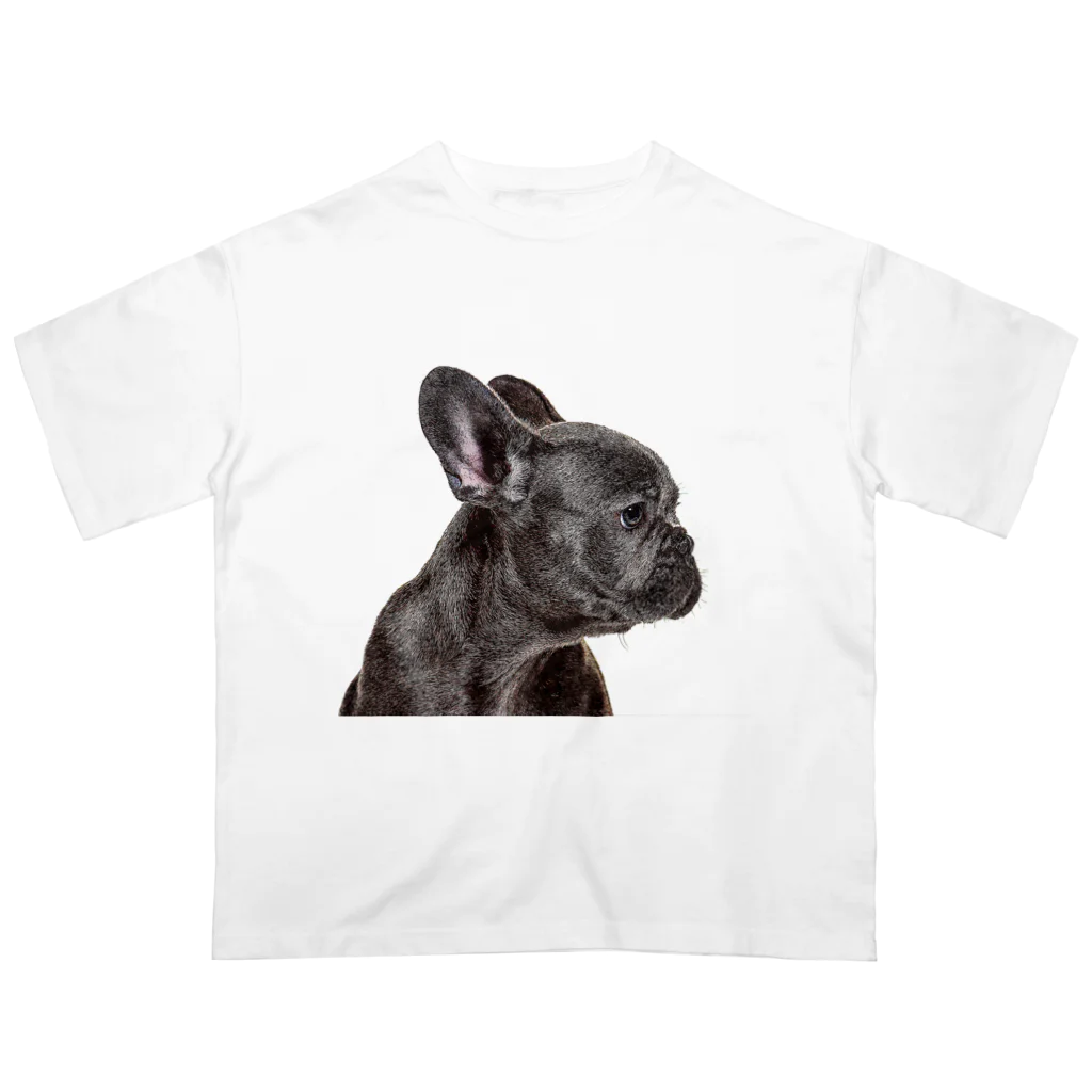 【CPPAS】Custom Pet Portrait Art Studioのかわいいブラック フレンチブルドッグの子犬 Oversized T-Shirt