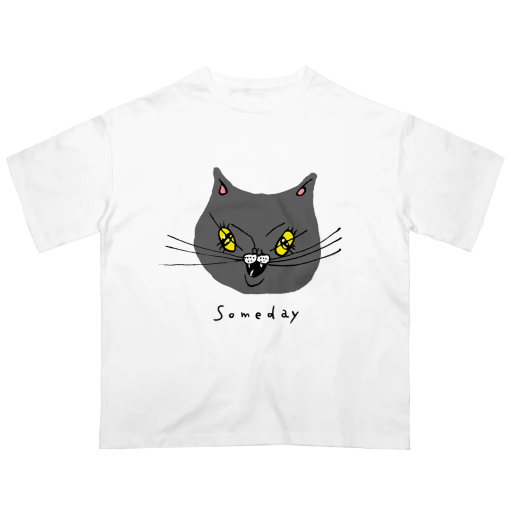 希鳳のグレーの猫 オーバーサイズTシャツ