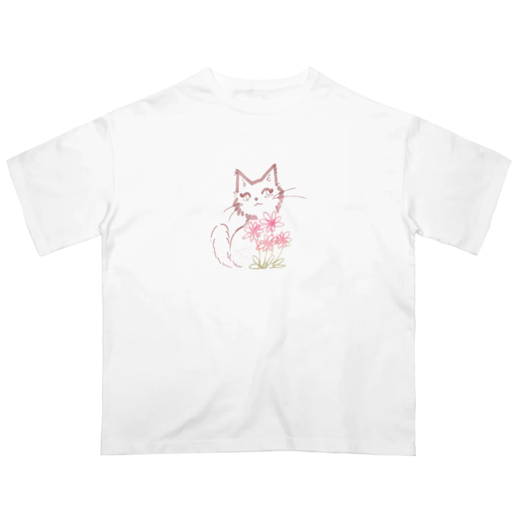 レ・モネのネコとコスモス オーバーサイズTシャツ