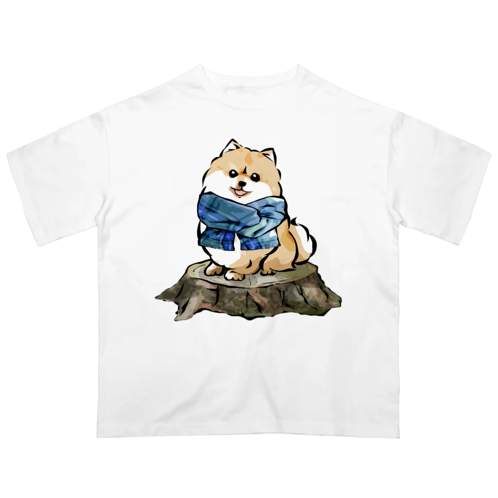 犬グッズの店しえるぶるーのマフラー犬　ポメラニアン Oversized T-Shirt