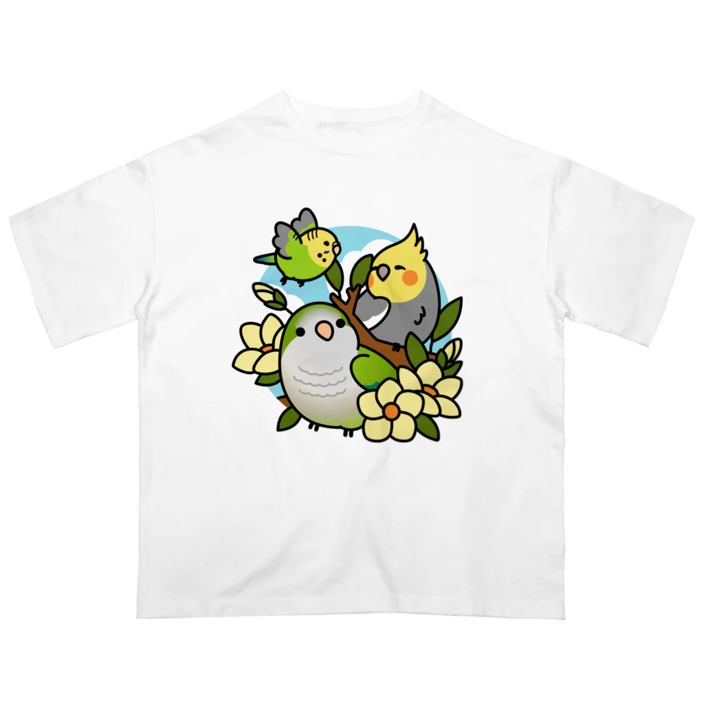 Cody the Lovebirdの仲良しインコ　セキセイインコ、オカメインコ、オキナインコ Chubby Bird オーバーサイズTシャツ