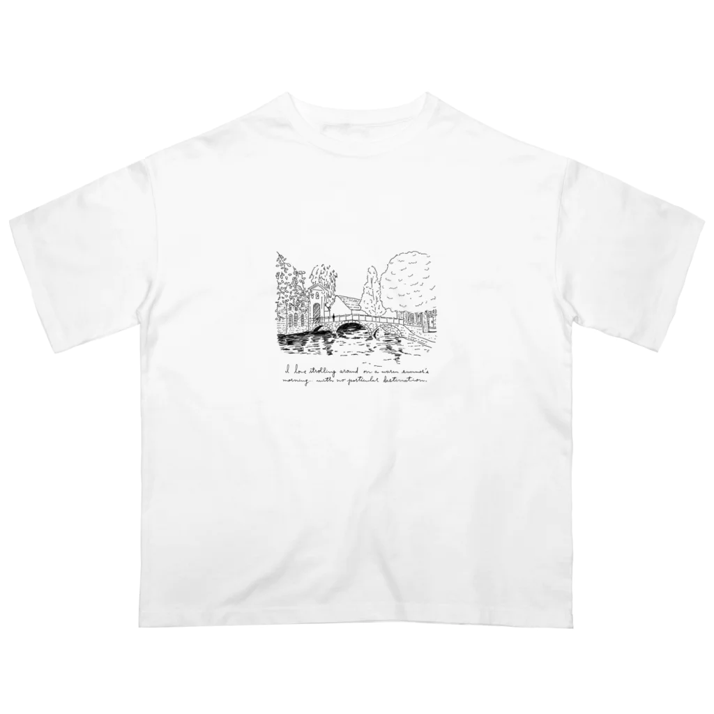 kiki25の運河沿い(雰囲気ペン画) オーバーサイズTシャツ