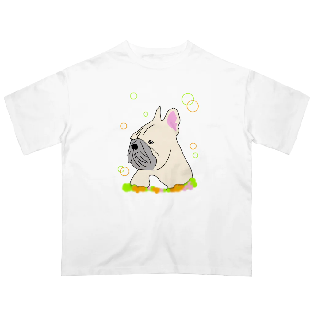 greetenのフレンチブルドッグ　癒し犬　　クリーム オーバーサイズTシャツ