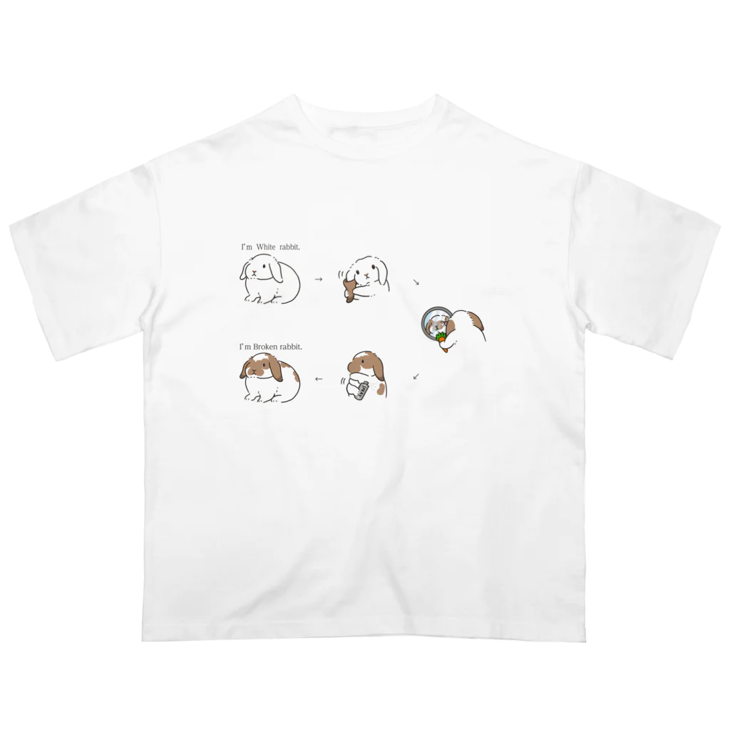 スタジオレッキスの白うさぎからブロークンうさぎ（ロップ ）に変身！ Oversized T-Shirt