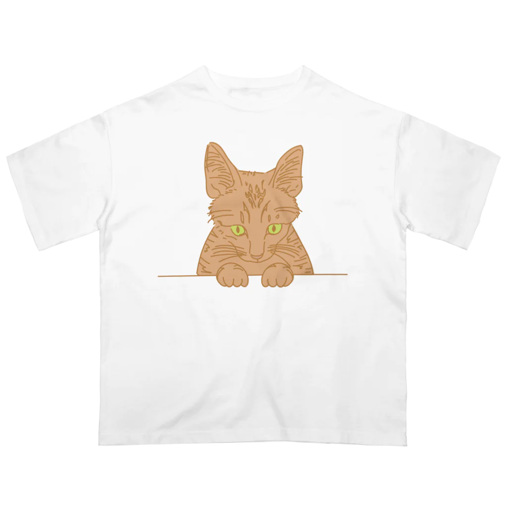 cuchito cuchitoのひょっこり顔出し猫　茶トラ オーバーサイズTシャツ