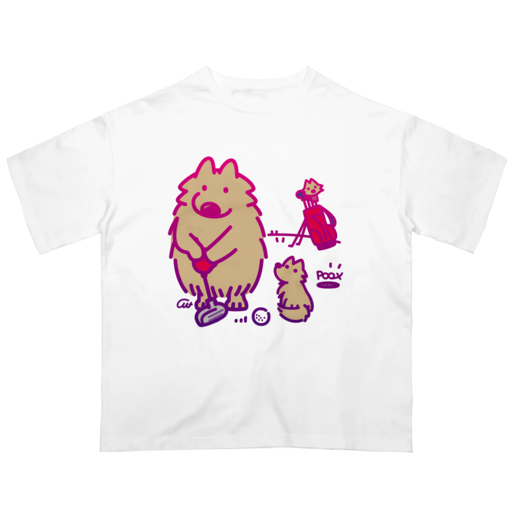 イラスト MONYAAT のポメラニアン　ゴルフ2 A オーバーサイズTシャツ