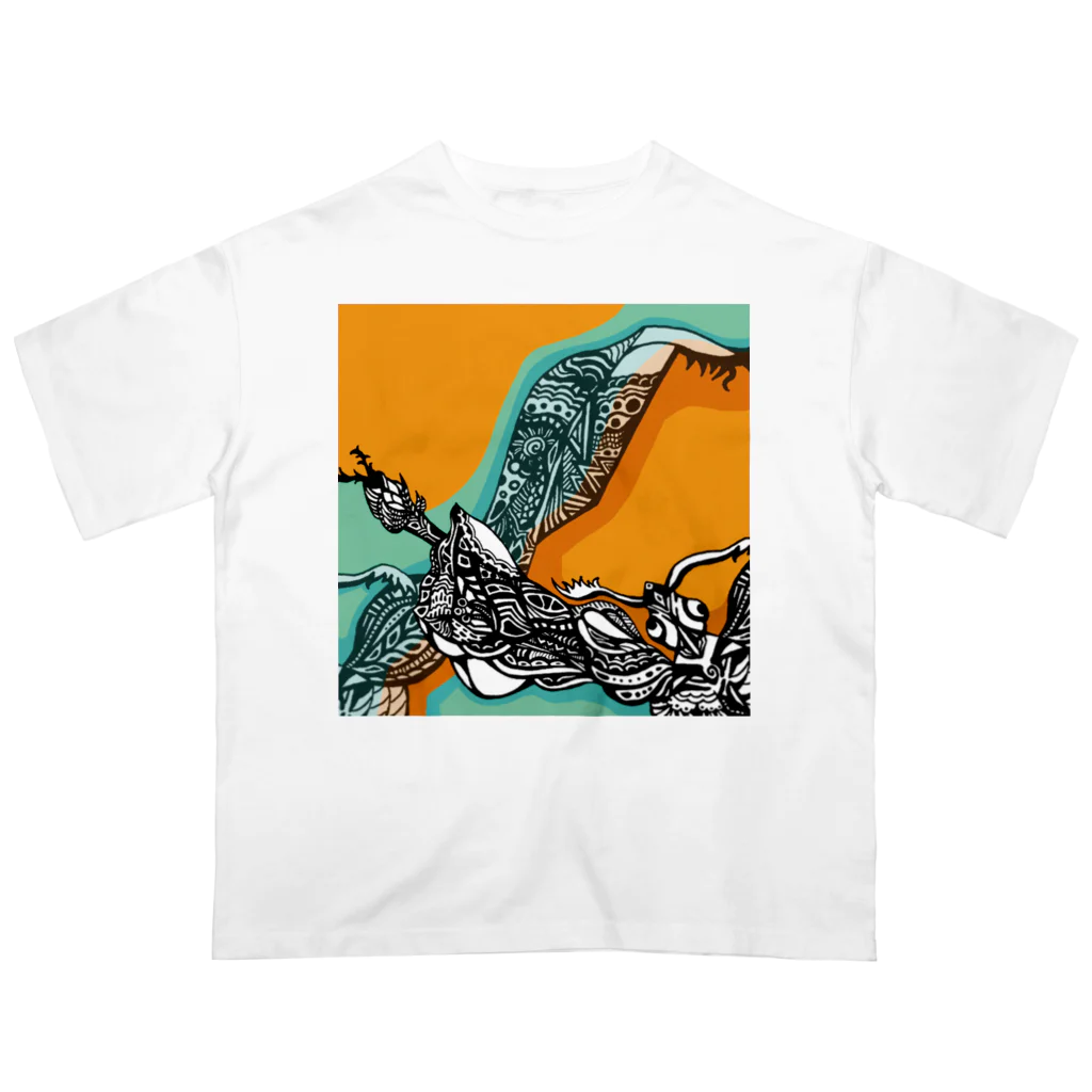 カマキリアートのオレンジカマキリ Oversized T-Shirt