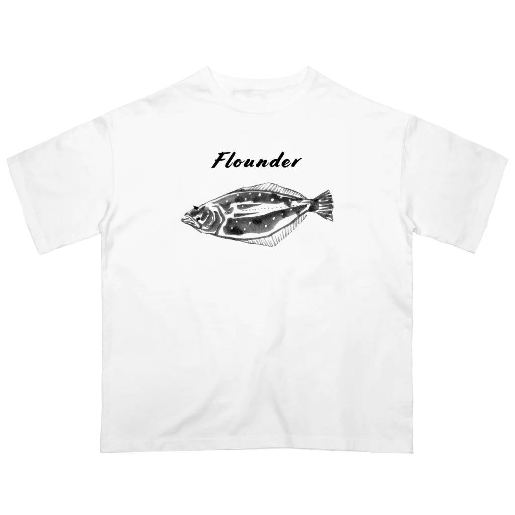 🐟日本の魚と仲間たち🦑のヒラメ - Left-eyed flounder（鮃、学名：Paralichthys olivaceus） Oversized T-Shirt