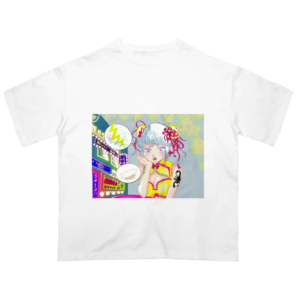 nekoshima-nekotaの餃子食べたいガール オーバーサイズTシャツ