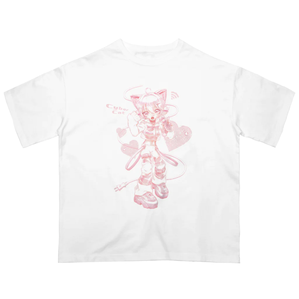 IENITY　/　MOON SIDEのさいばーにゃんこ ❤ (Ver.A) ピンク オーバーサイズTシャツ