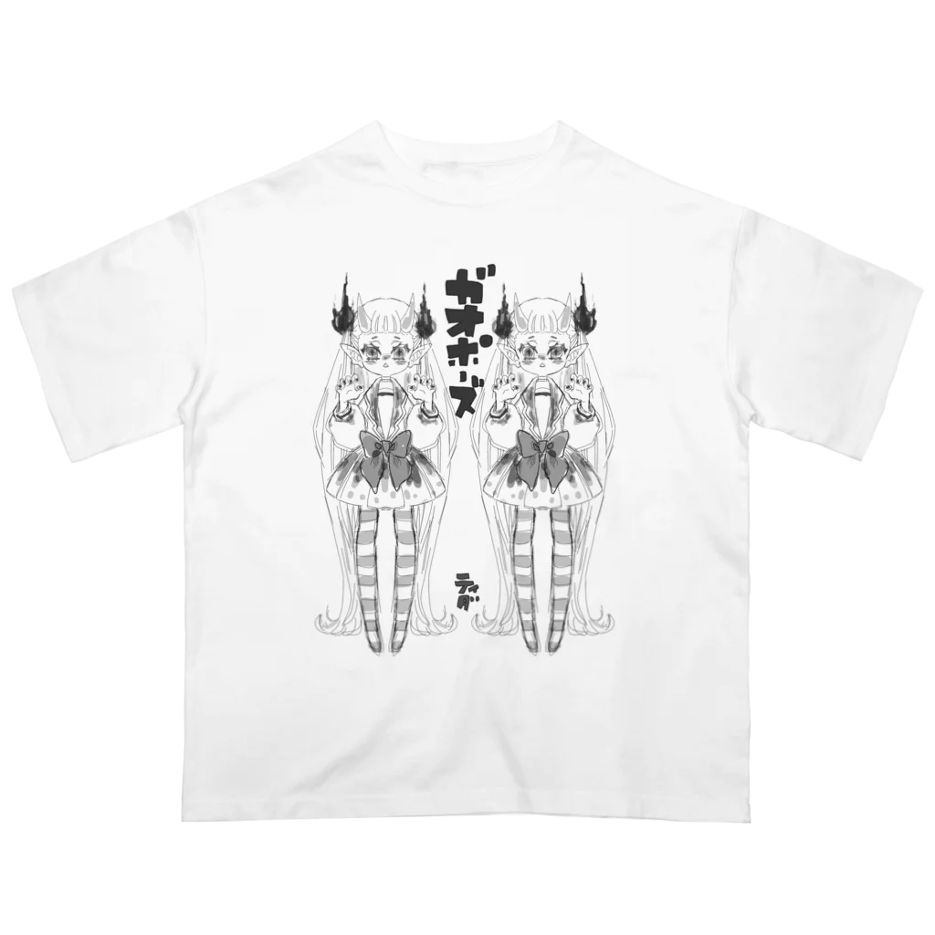 ティダのガオポーズ（ラフ）黒線 オーバーサイズTシャツ