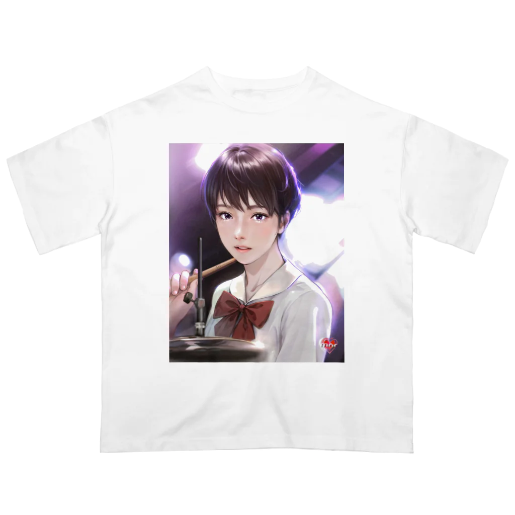 Mahiroshka まひろ朱夏 絵と音楽のドラム少女 オーバーサイズTシャツ