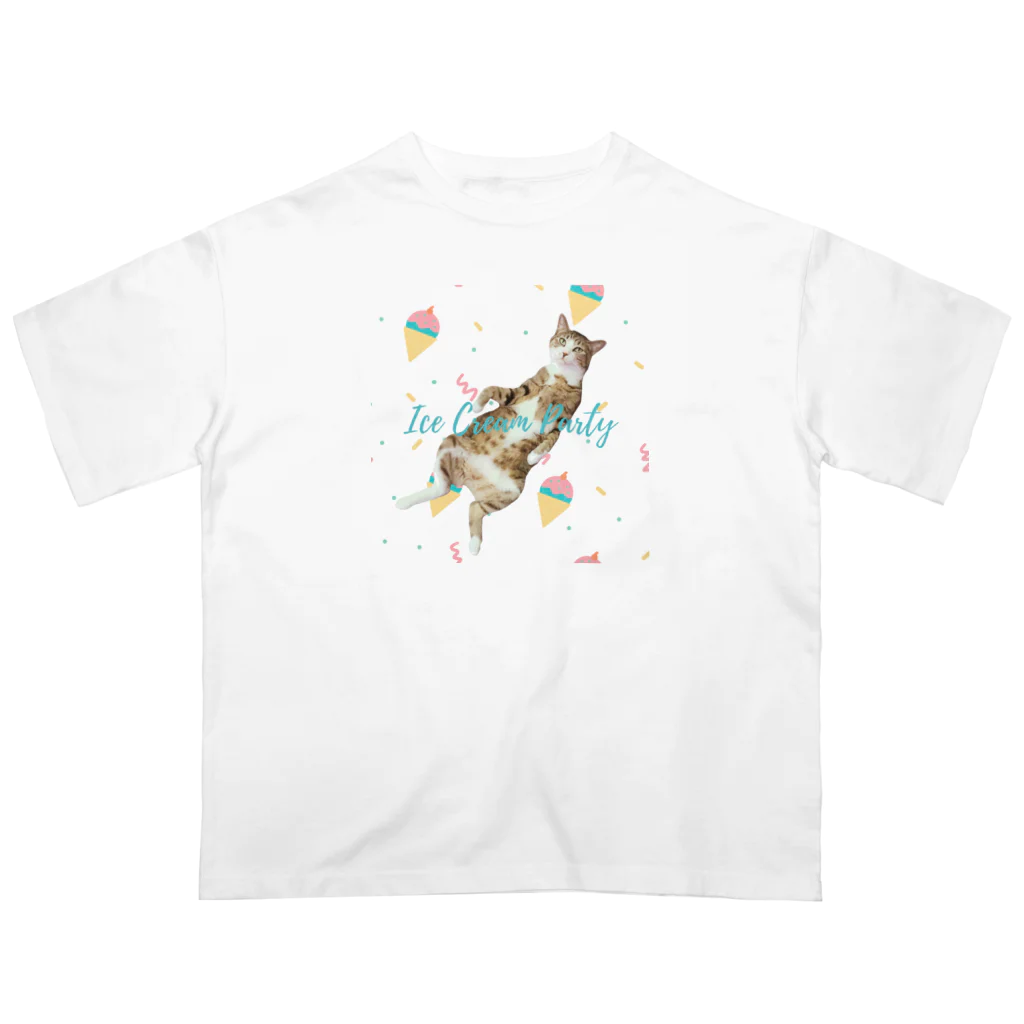 Yoru.MaruのIce cream party(cat) オーバーサイズTシャツ