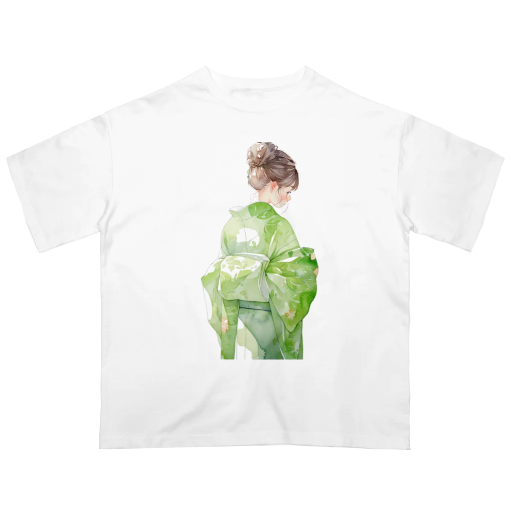 ききものやの緑の着物の女性 オーバーサイズTシャツ