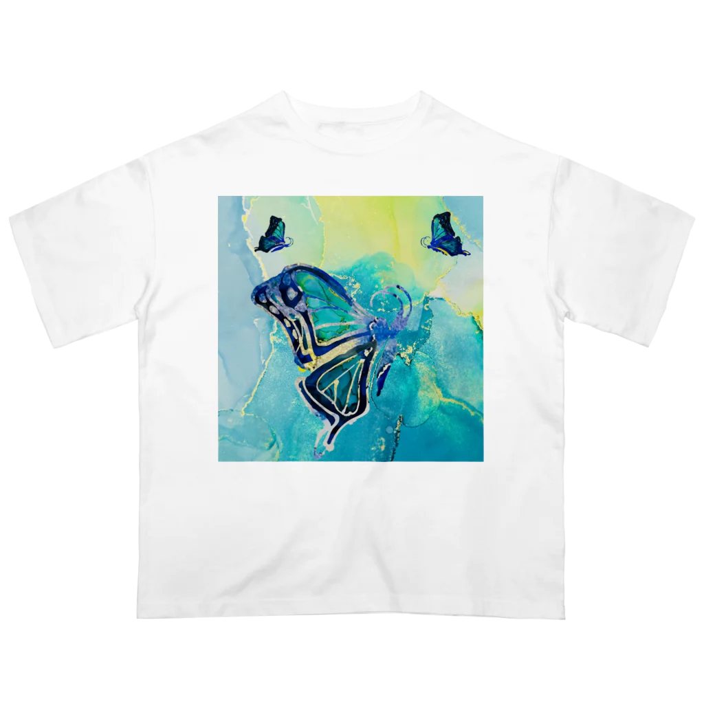 CCCHEART のbutterfly×Blue green Oversized T-Shirt