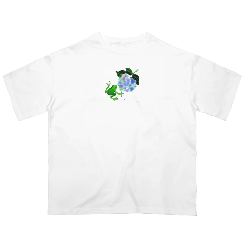 Spirit of 和のかえるとアジサイ オーバーサイズTシャツ