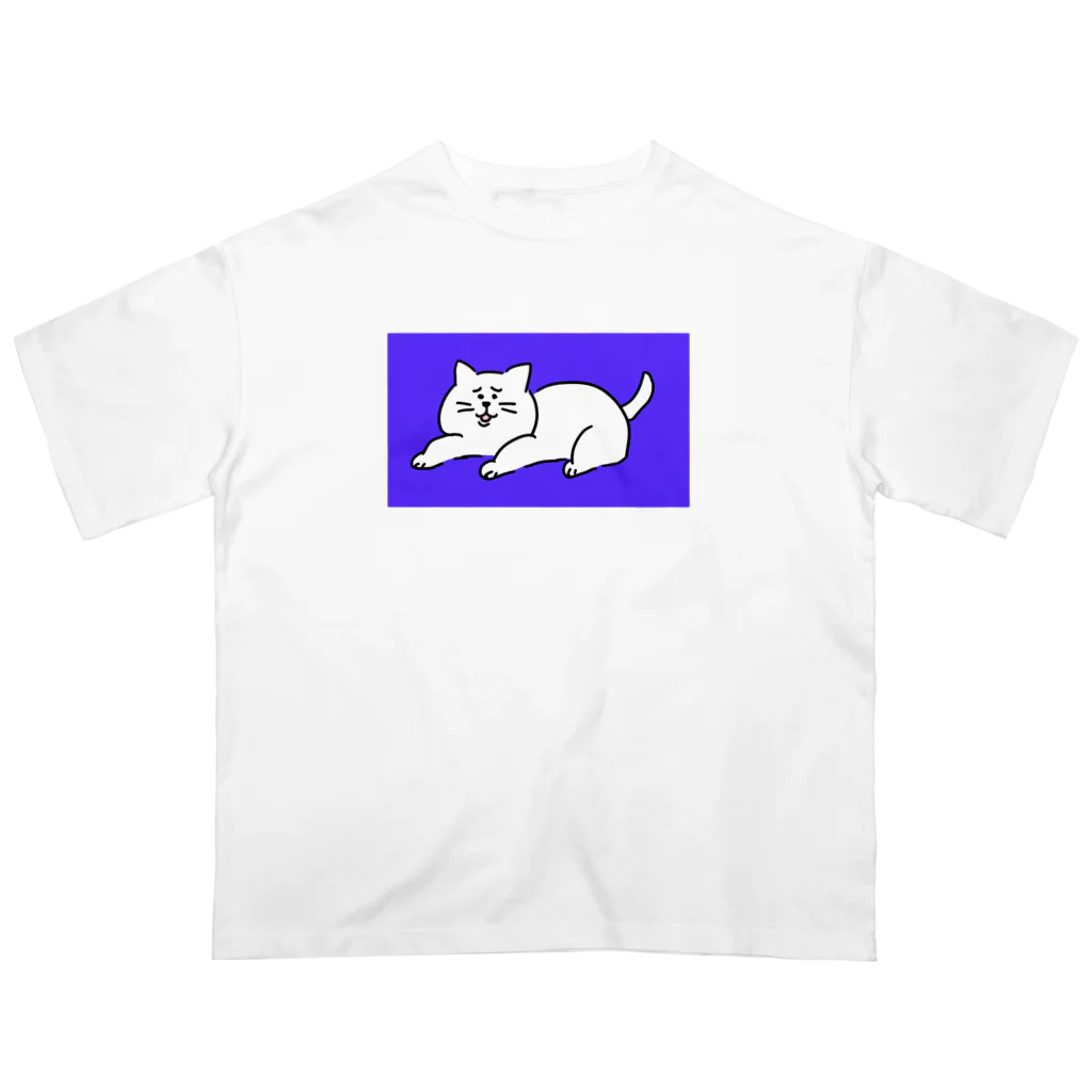 にこみもちのやつの苦笑い猫（青） オーバーサイズTシャツ