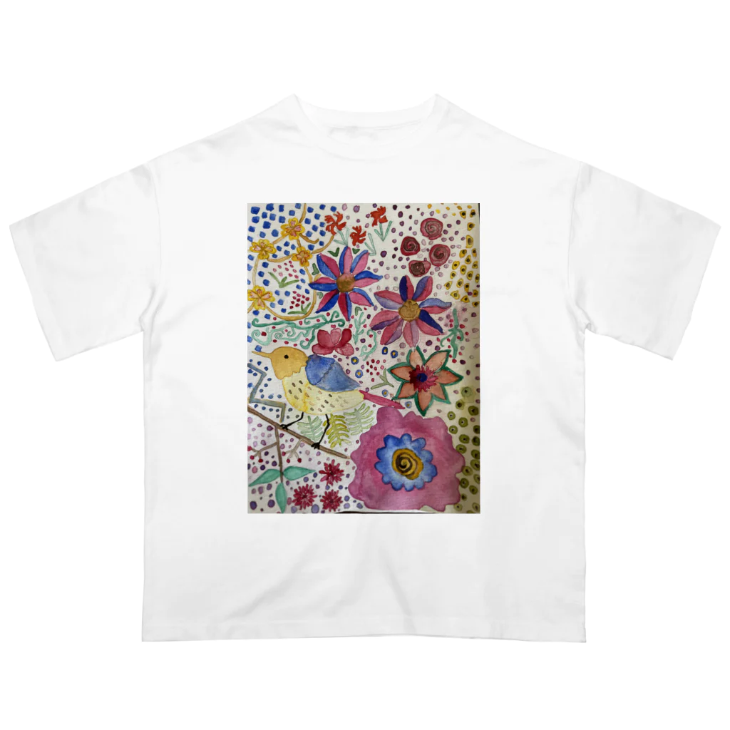 P R A Y .の鳥と花のよろこび オーバーサイズTシャツ