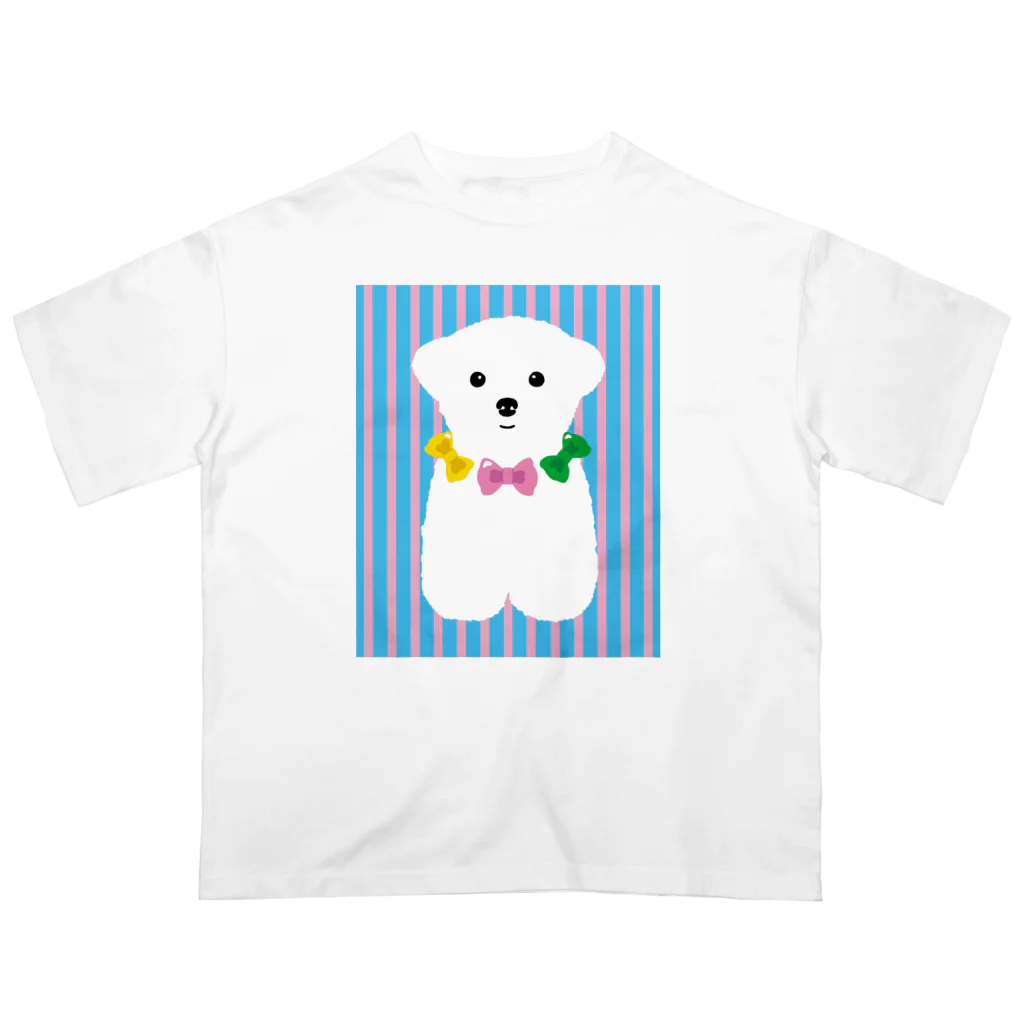 WON CHANCE ワンチャンスのマルチーズ　ストライプ（吉泉ゆう子） オーバーサイズTシャツ