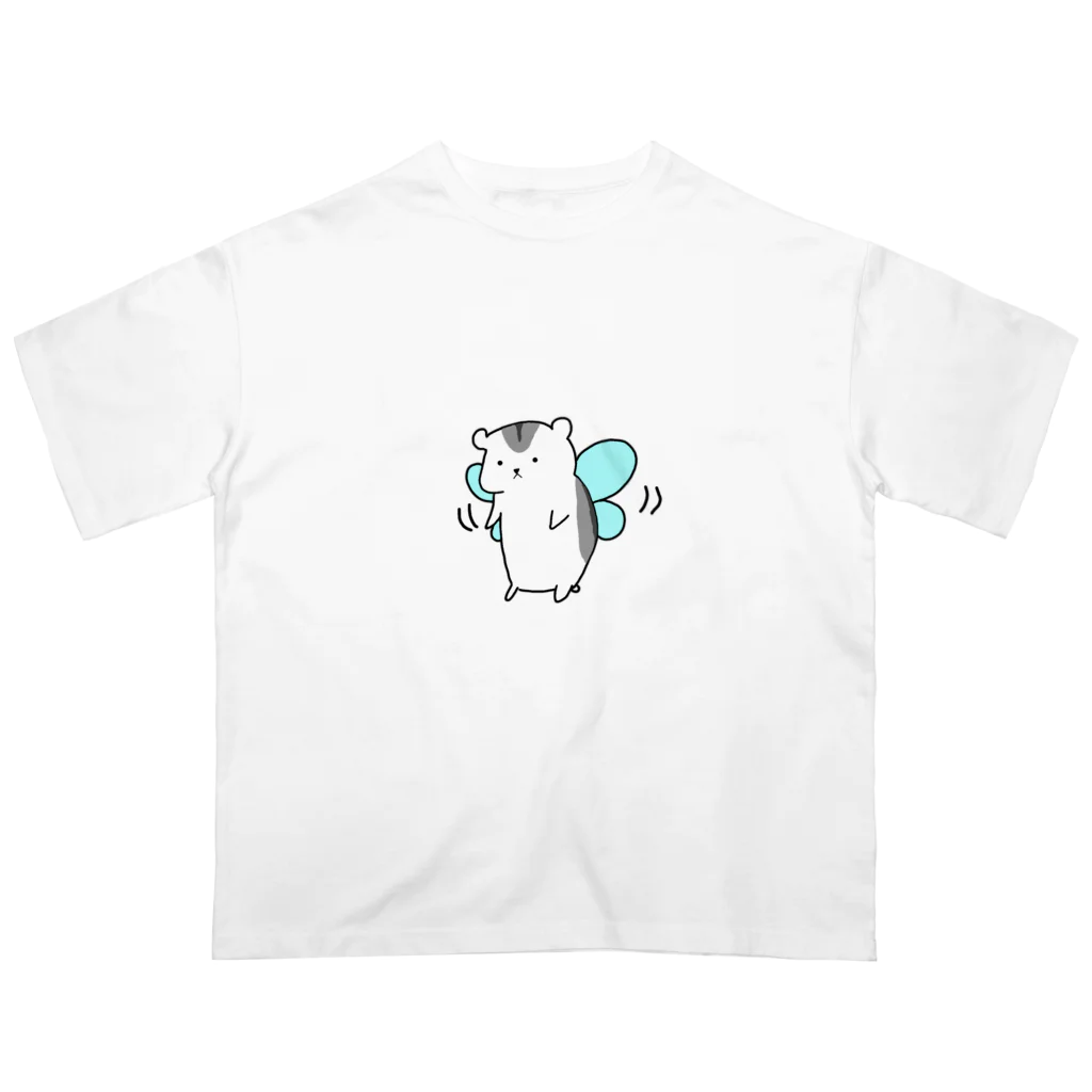 うららかわらびの部屋のホバリングするハムスター(ジャンガリアン) オーバーサイズTシャツ