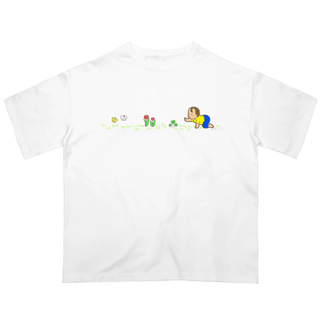 あかべ子's ゆるいどうぶつたちのハイハイ赤ちゃん オーバーサイズTシャツ