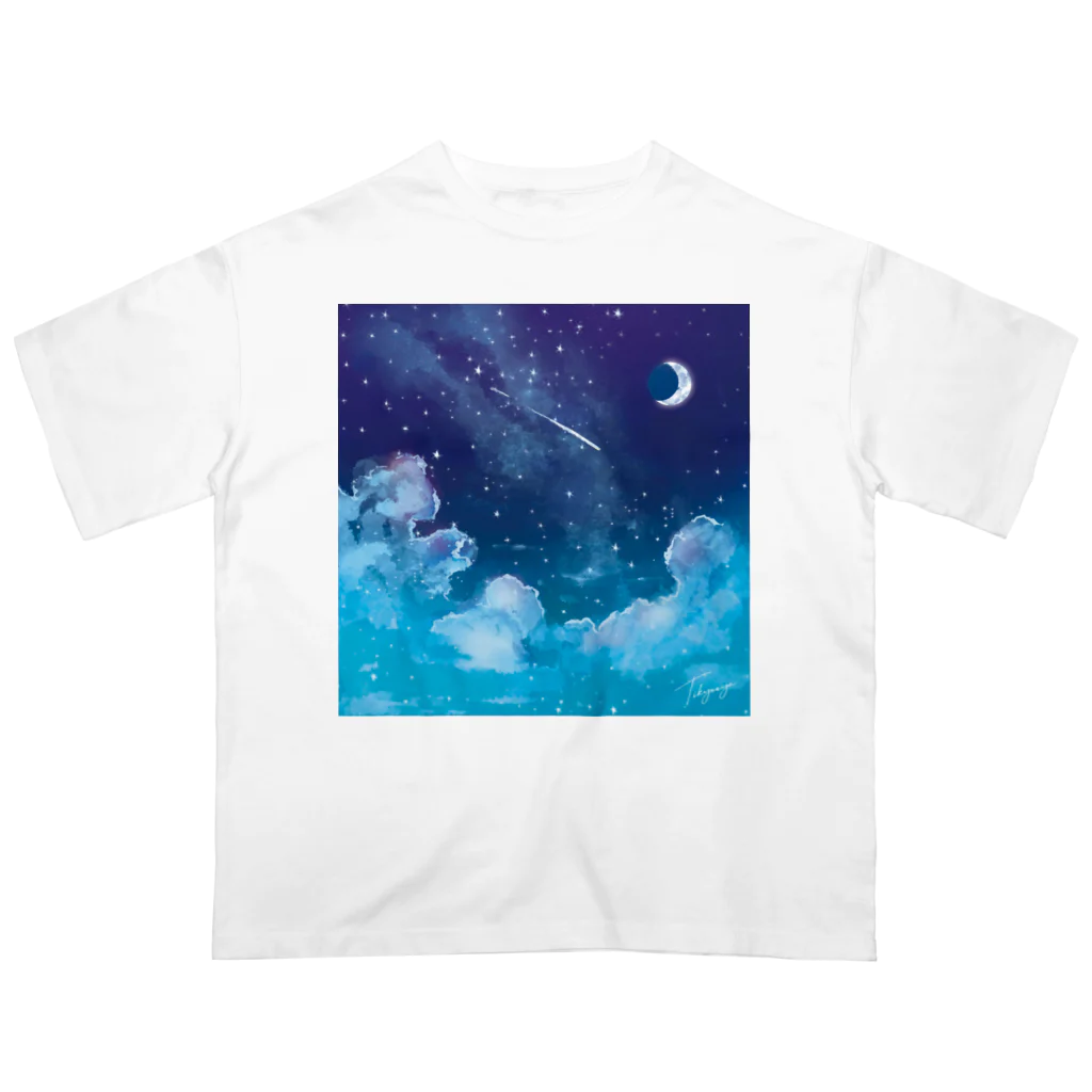 地球屋SUZURI店の星空(ロゴ入り) Oversized T-Shirt