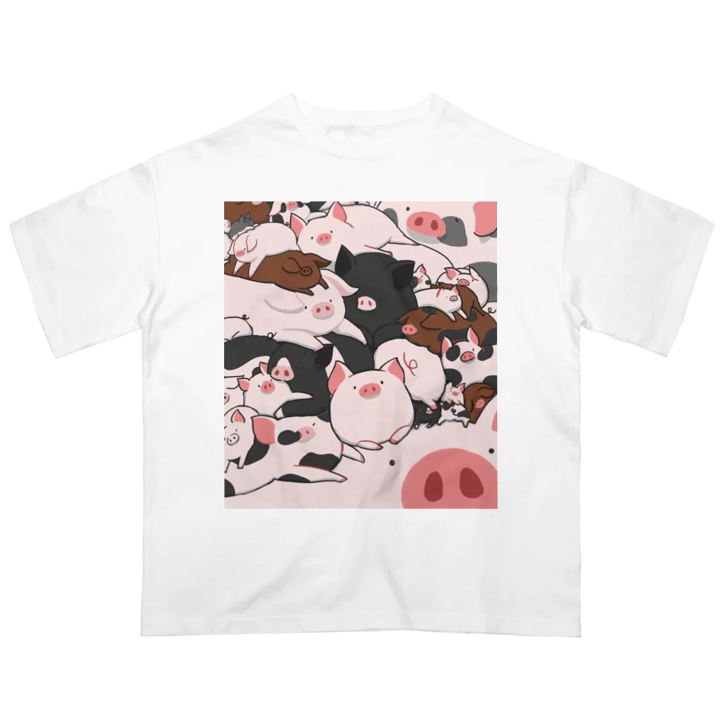 BUTA-CHANsのぶたちゃんず　ぶたまみれイラスト オーバーサイズTシャツ