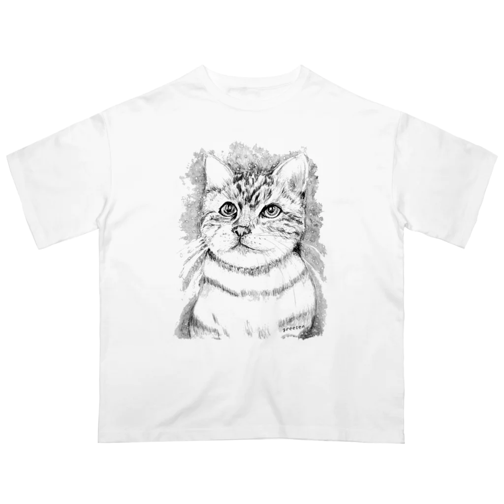 greetenのアート猫　モノクロ　 Oversized T-Shirt