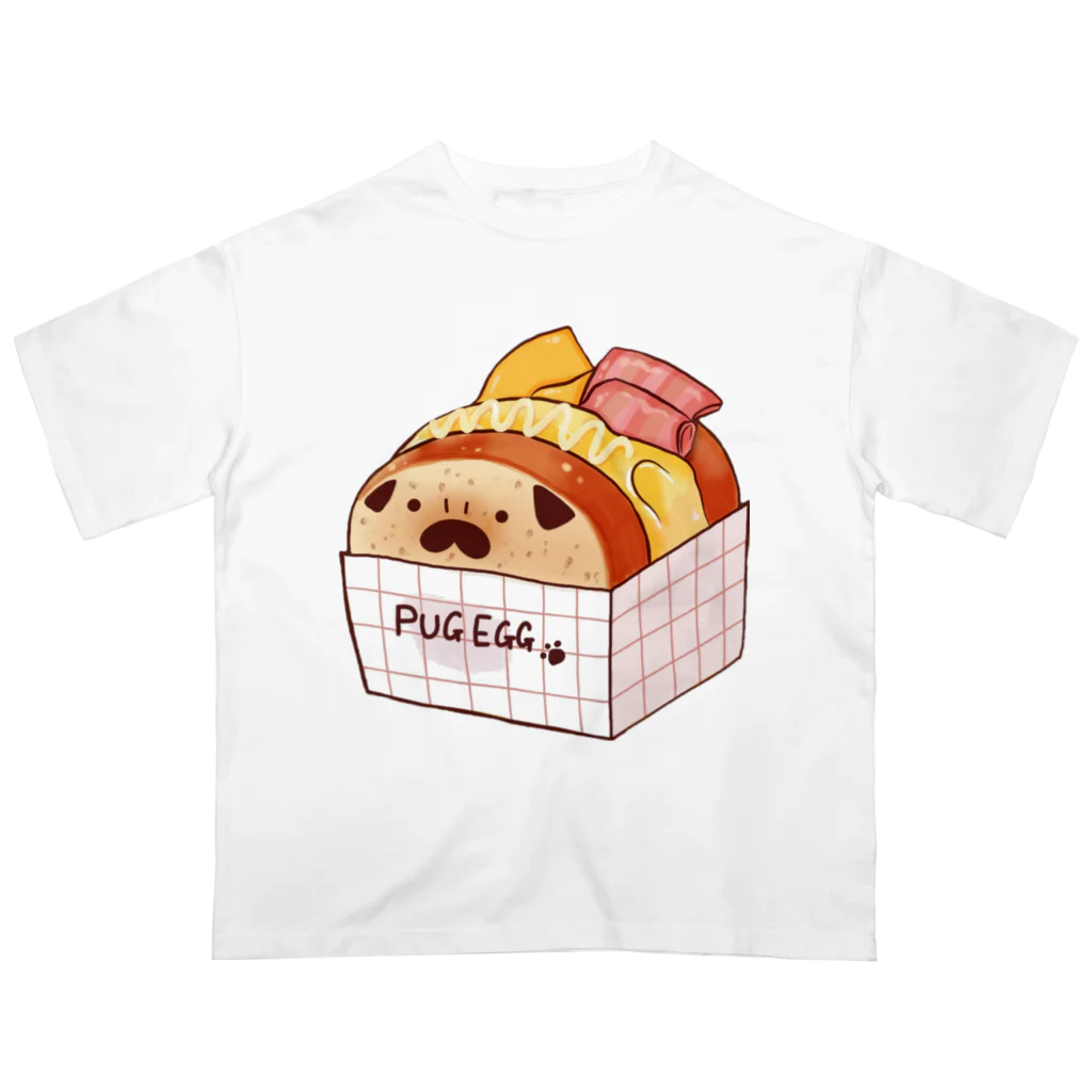 PUG LOVEのパグちゃんエッグトースト Oversized T-Shirt