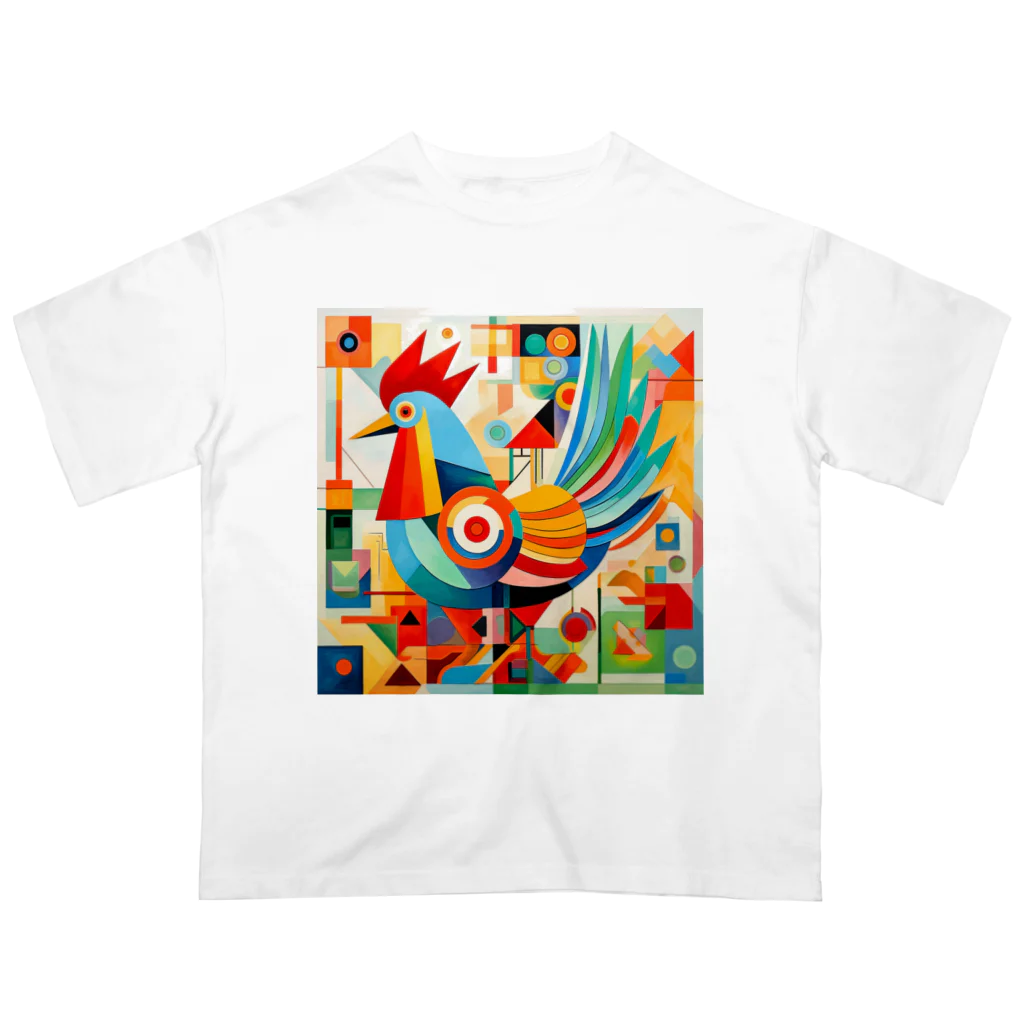 太陽の光に包まれて　Wrapped in Sunlightのモダン鶏アート　Modern Chicken Art オーバーサイズTシャツ