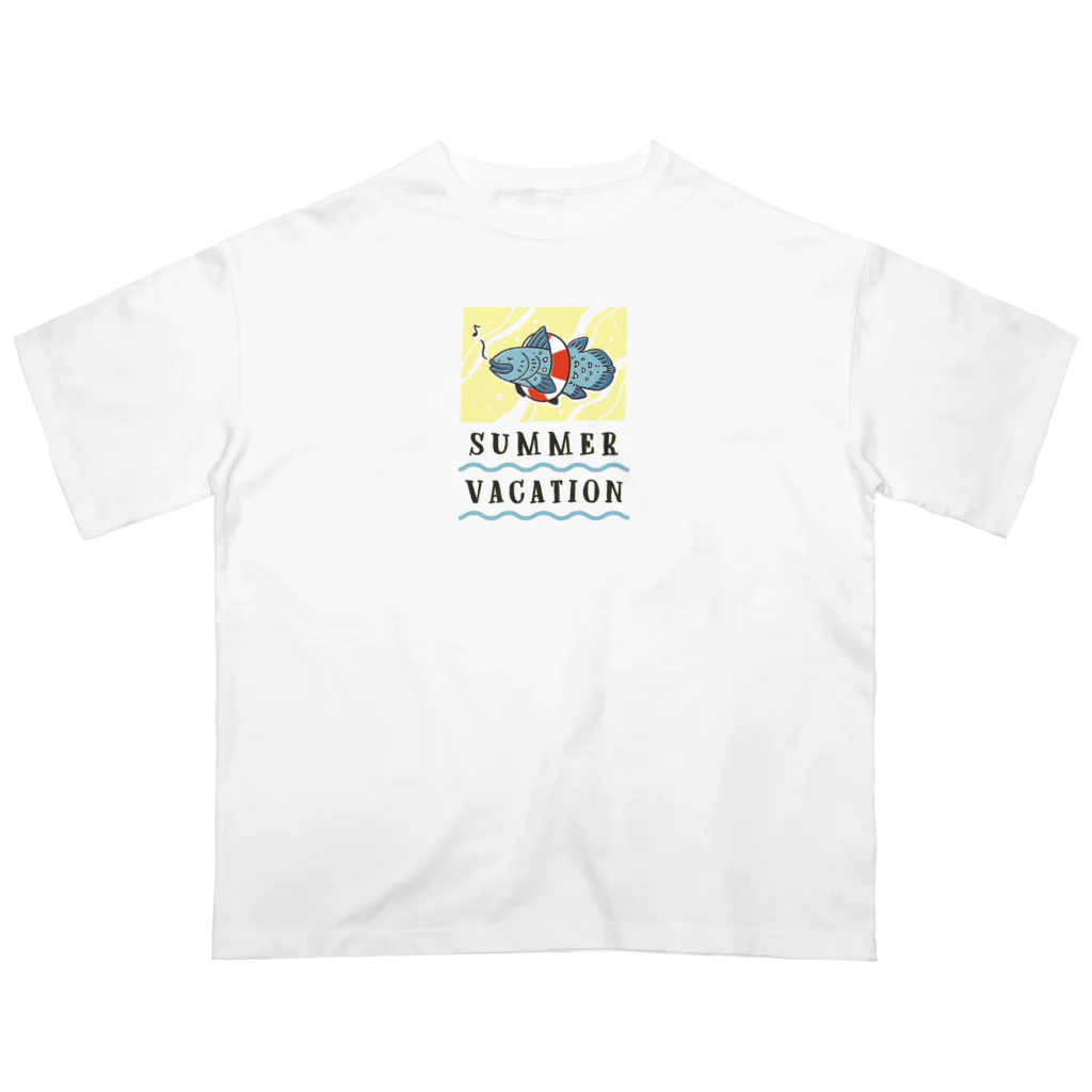 澄ノしおの夏休みなシーラカンス(背景黄色の夏の海） オーバーサイズTシャツ