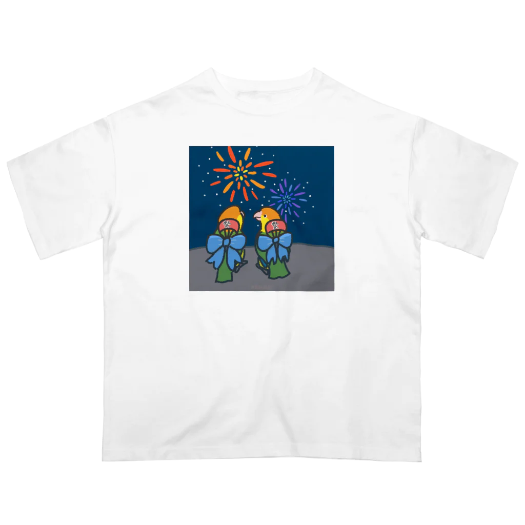 ねぐせSHOPの花火とシロハラちゃん Oversized T-Shirt