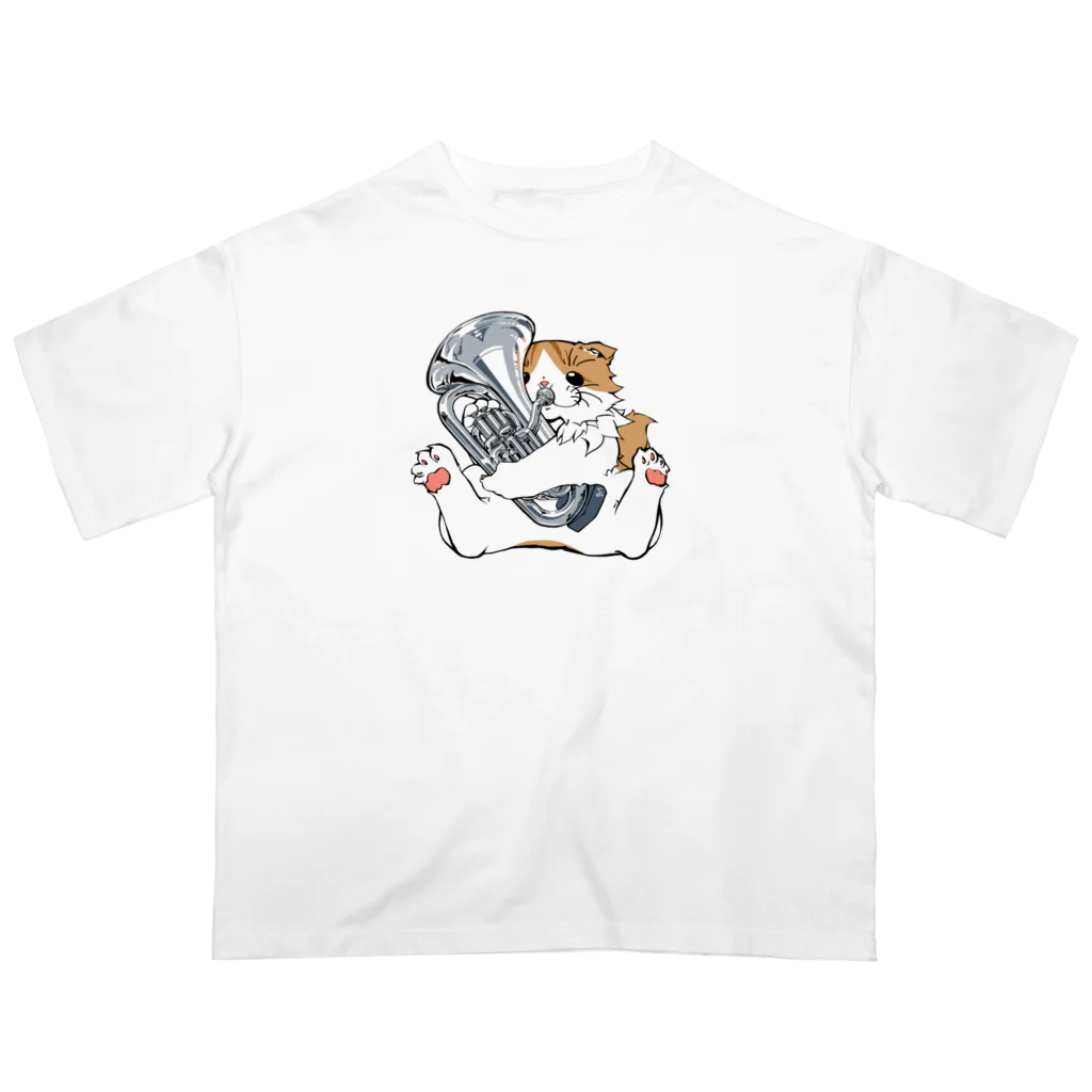 kou-kaのユーフォニアムを吹く猫（銀色） オーバーサイズTシャツ