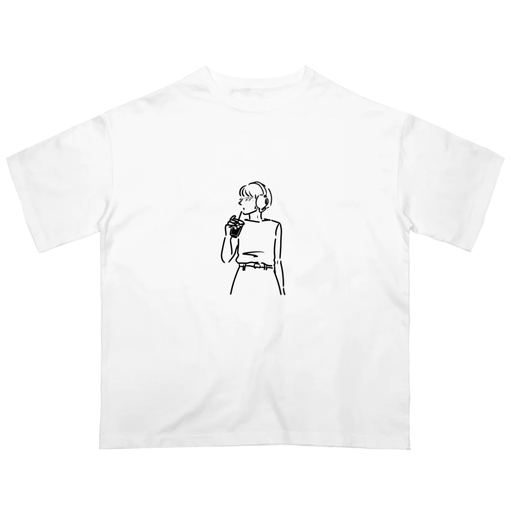 4'33"./ヨンサンサンのコーヒーカップフォンガール(ショートボブ) Oversized T-Shirt