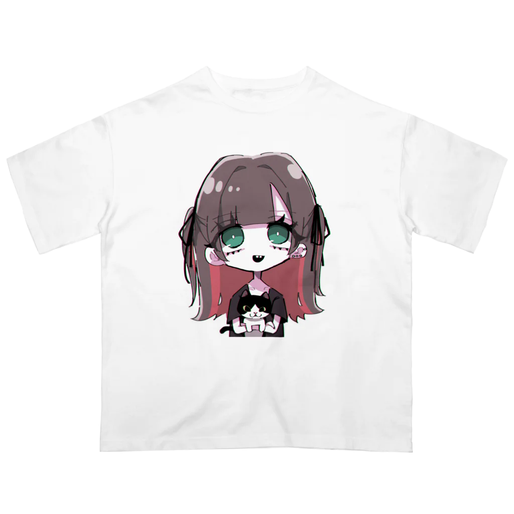 かにぴんくの女の子と猫 Oversized T-Shirt