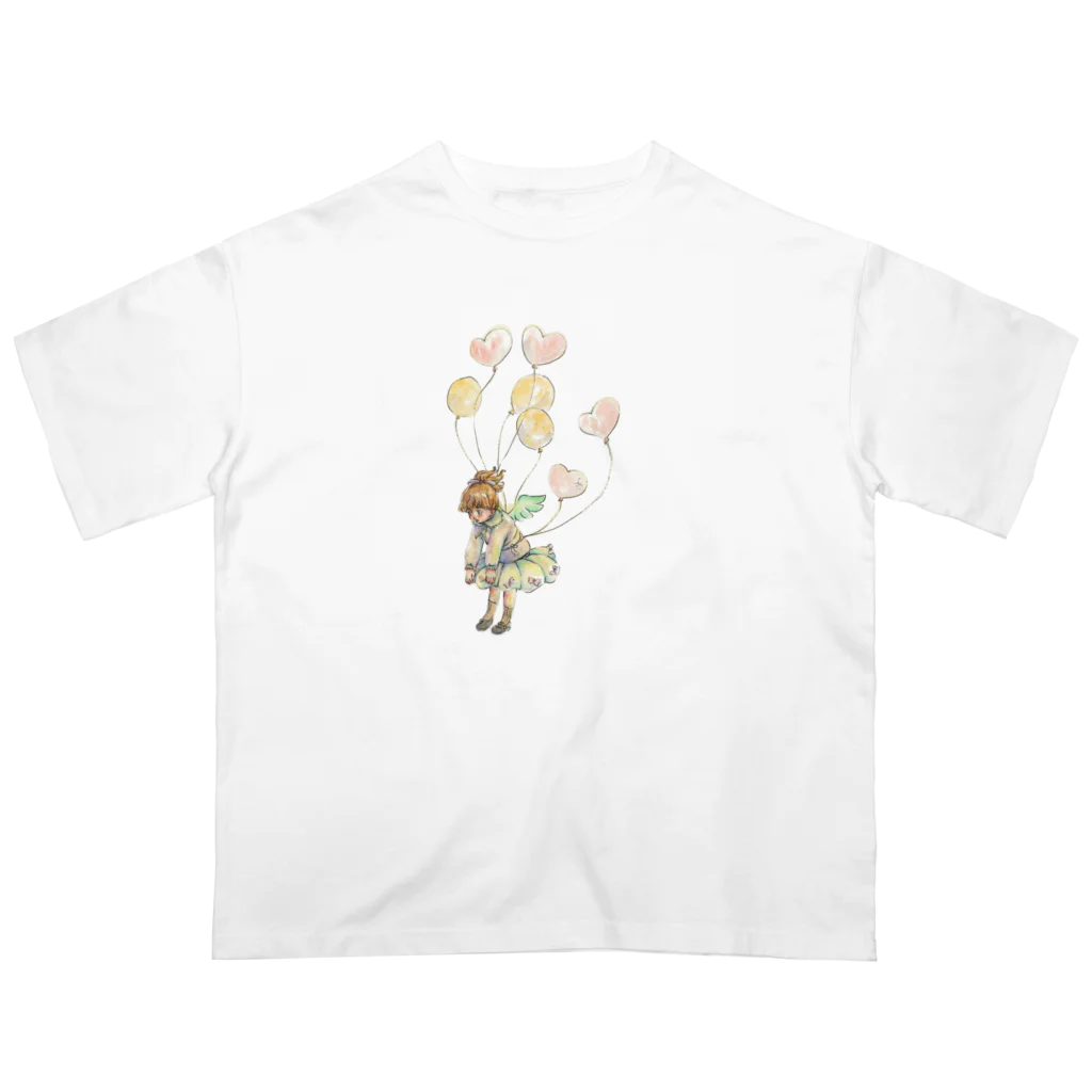 Shinanin 天使のイラストグッズの風船と天使 オーバーサイズTシャツ