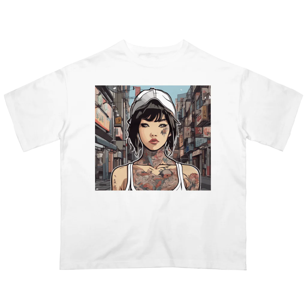 streetsnapの可愛いタトゥーだらけの女性、片面プリントTシャツ、期間限定 Oversized T-Shirt