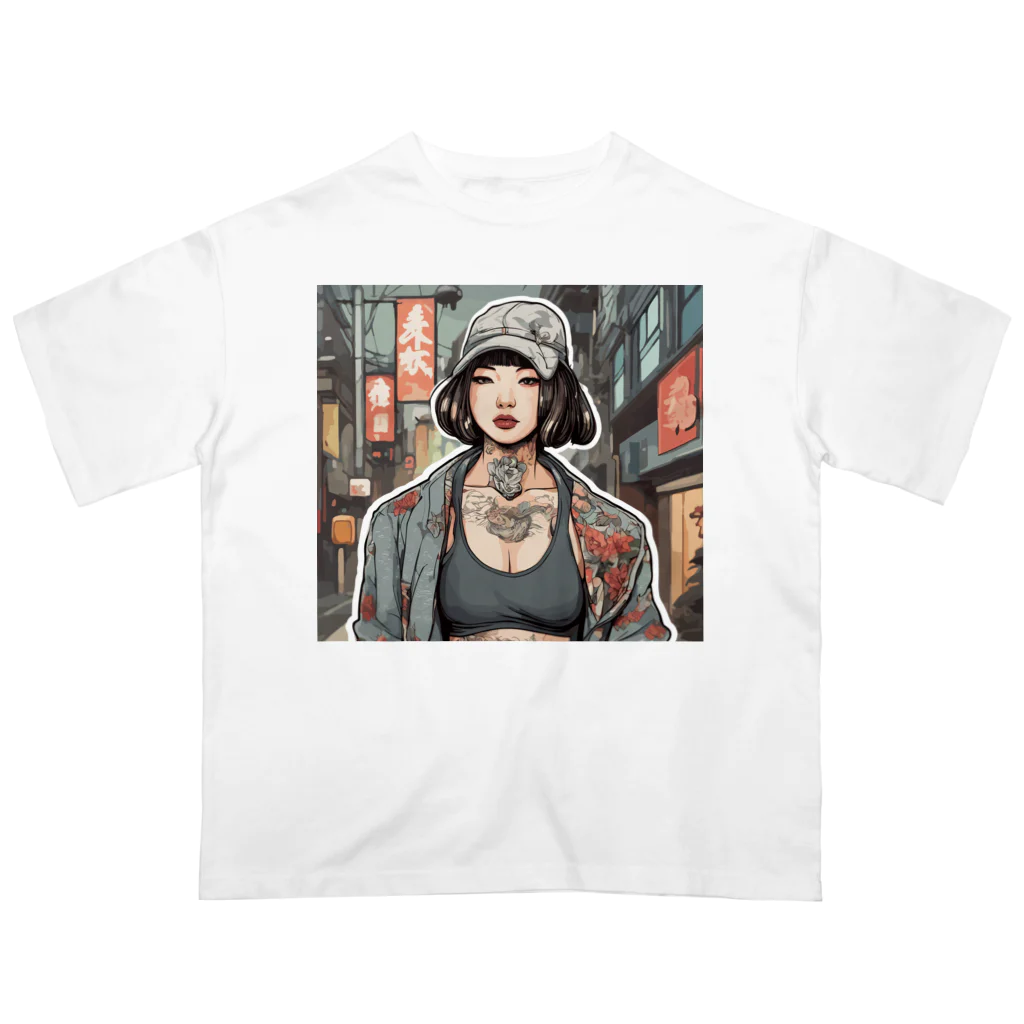 streetsnapの可愛いタトゥーだらけの女性、片面プリントTシャツ、期間限定 Oversized T-Shirt