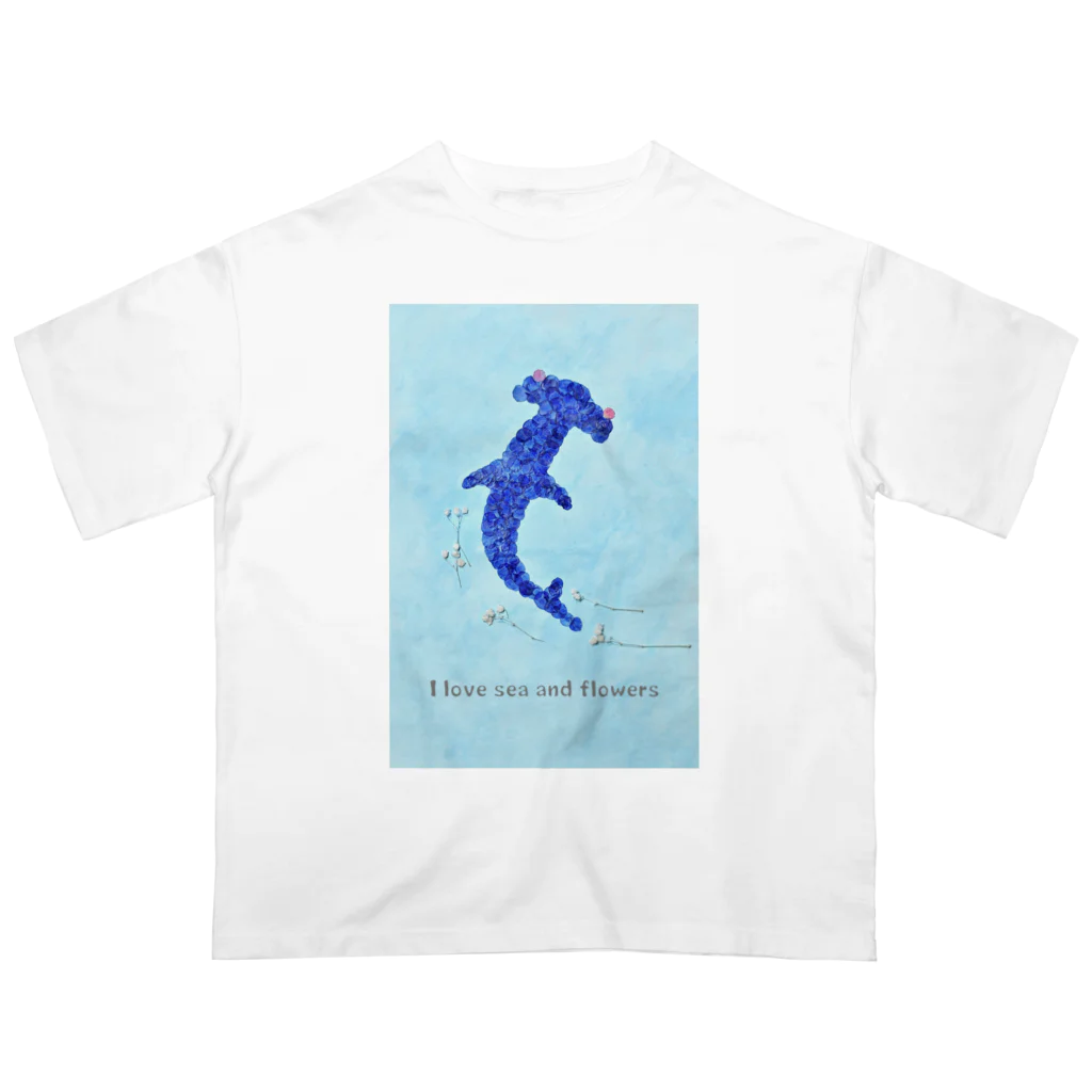 エフェメラル フラワーアートの花シュモクザメ オーガニックコットンTシャツ Oversized T-Shirt